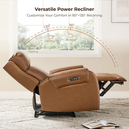 Genuine Leather Power Recliner Chair for Adults, Electric Wall Hugger Recliner with Adjustable Power Headrest &amp; USB/Type-C Ports