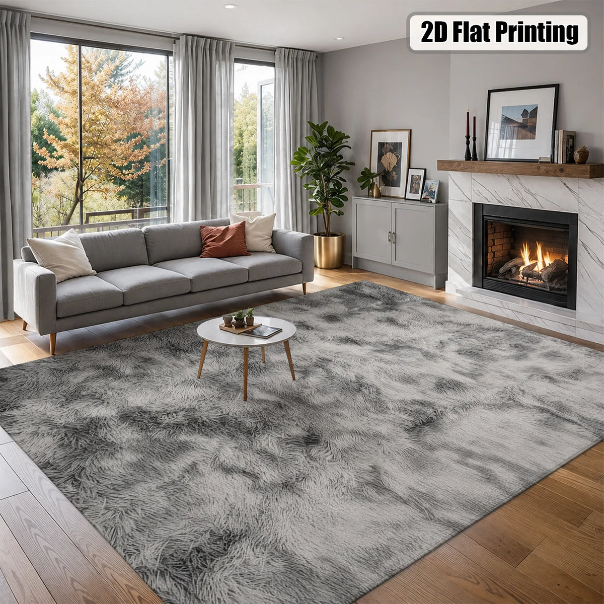 Large Indoor Shaggy Velvet Area Rug, Soft Low Pile, Non-Slip Dotted Backing, Machine Washable, Gray Tie-Dye Pattern, Ideal for Living Room, Bedroom, Cozy Plush Home Floor Decor