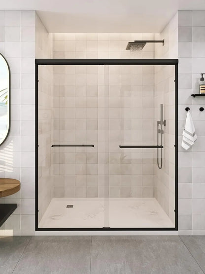 Glass Shower Door, 54”-60" W x 72" H Sliding Shower Door, Aluminum Semi-Frameless &amp; 1/4"(6mm) Clear Tempered with Explosion-Proo