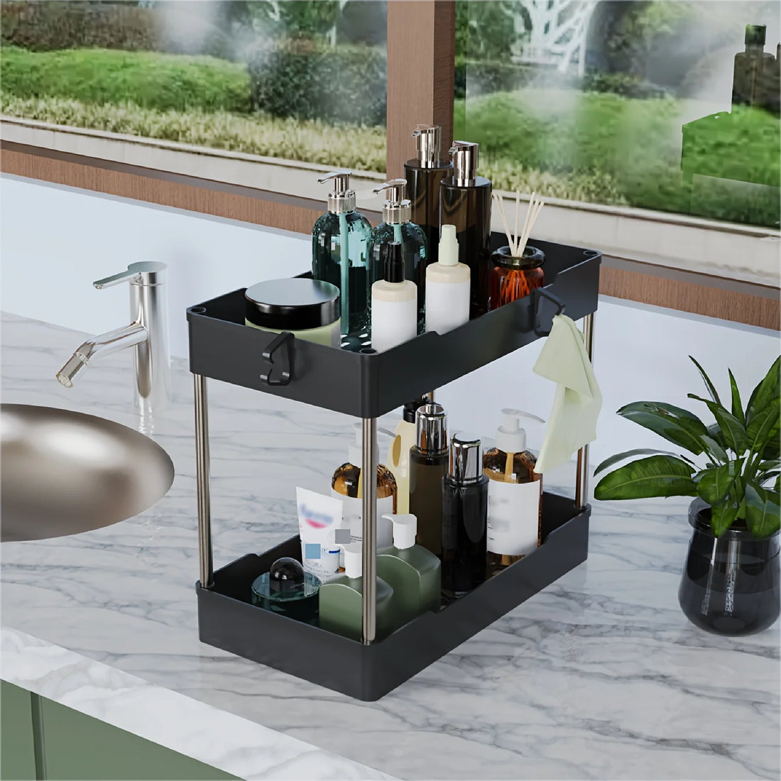 3pcs Under Bathroom Sink Organizers – Countertop Storage Racks for Cosmetics, Kitchen &amp; Bathroom Use, Large, Medium, Small Sizes
