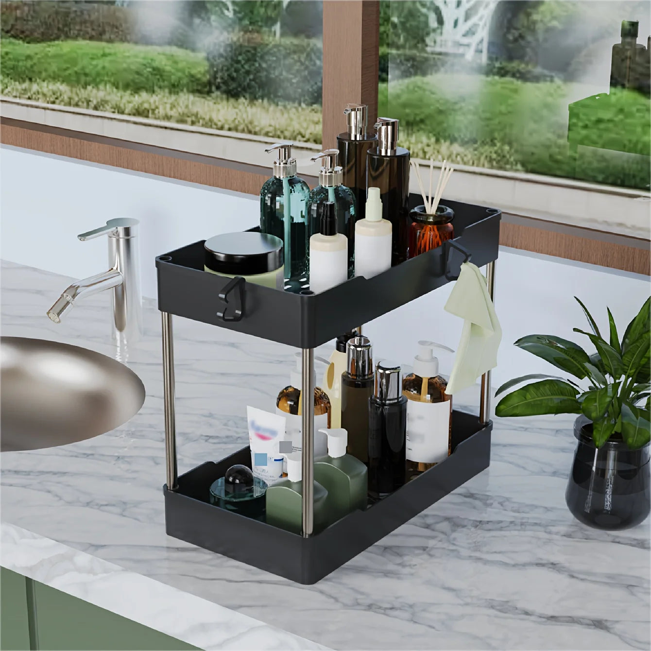 3pcs Under Bathroom Sink Organizers – Countertop Storage Racks for Cosmetics, Kitchen &amp; Bathroom Use, Large, Medium, Small Sizes