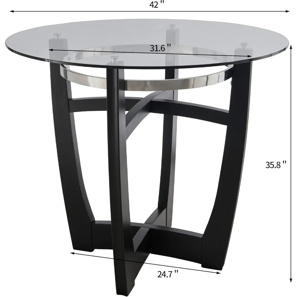 Glass Counter Height Bar Table Stools Set of 4, 42" Round Tempered Glasstop Counter Height Table Stools Set 26" H Barstools Cha
