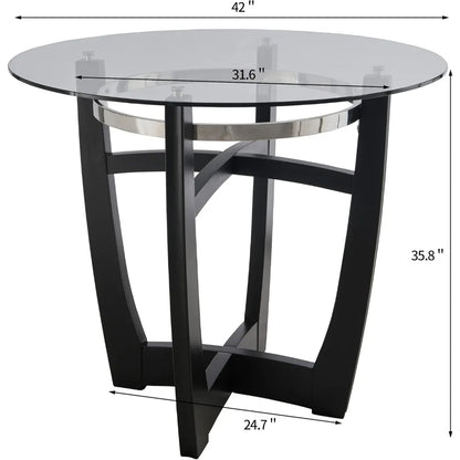 Glass Counter Height Bar Table Stools Set of 4, 42" Round Tempered Glasstop Counter Height Table Stools Set 26" H Barstools Cha