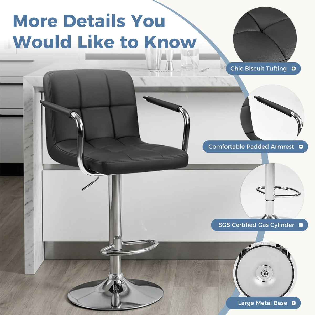 JHK Ergonomic Adjustable Swivel Office Chair With Padded Armrests