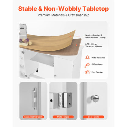 SucceBuy Folding Sewing Table With Cabinet And Charging Station For Home