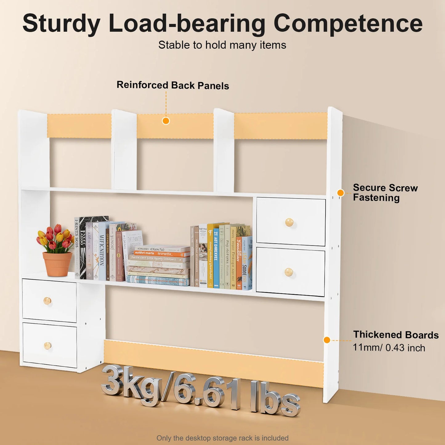 Bymaocar Desk Bookshelf 4 Cabinet MDF Desktop Organizer