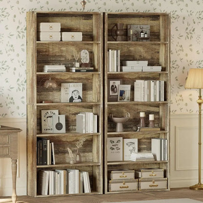 IRONCK Bookshelves and Bookcases Set of 2 Floor Standing 6 Tiers Display Storage Shelves 70 in Tall Bookcase for Home Office