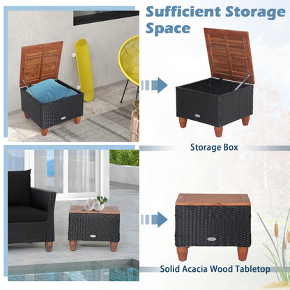 HOMASIS Rattan Conversation Set with Cushioned Sofa and Storage Table