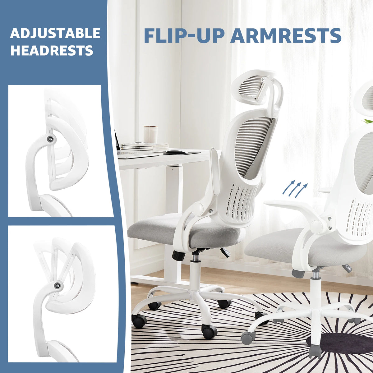 JHK Ergonomic Mesh Office Chair Flip Up Arms Lumbar Support