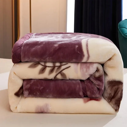 Double-Layer Thick Raschel Blanket - New Ultra-Soft Gray-Beige Coral Fleece, Wedding Throw/Gift, All-Season Use