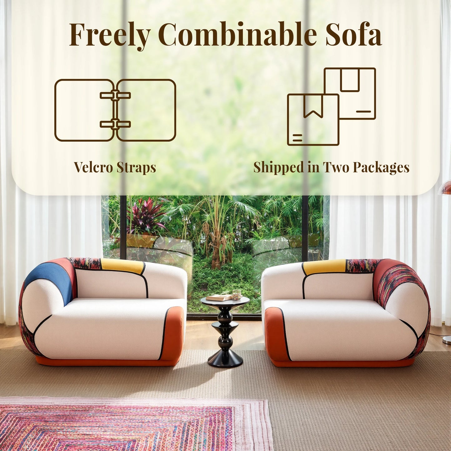 Modern Curved Chenille Four Seat Living Room Sectional