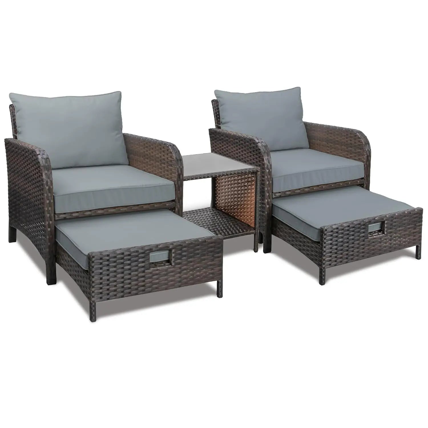 Balcony Furniture 5 Piece Patio Conversation Set, PE Wicker Rattan Outdoor Lounge Chairs with Soft Cushions 2, Customized