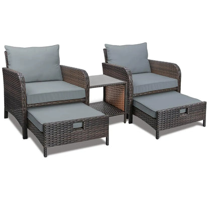 Balcony Furniture 5 Piece Patio Conversation Set, PE Wicker Rattan Outdoor Lounge Chairs with Soft Cushions 2, Customized