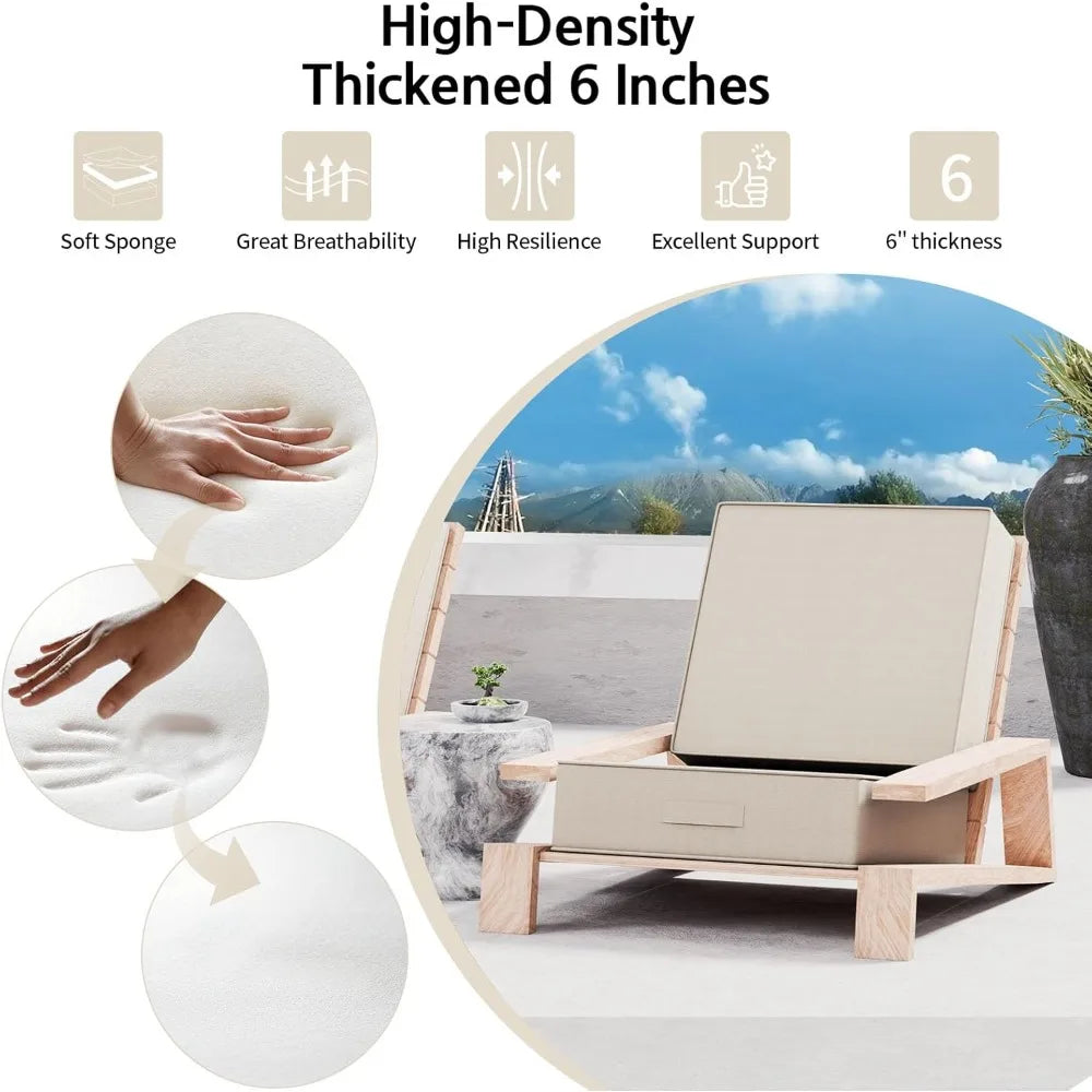Weatherproof Olefin Deep Seat Cushions for Outdoor Patio Chairs, Set of 2, 23x26x6 Inches