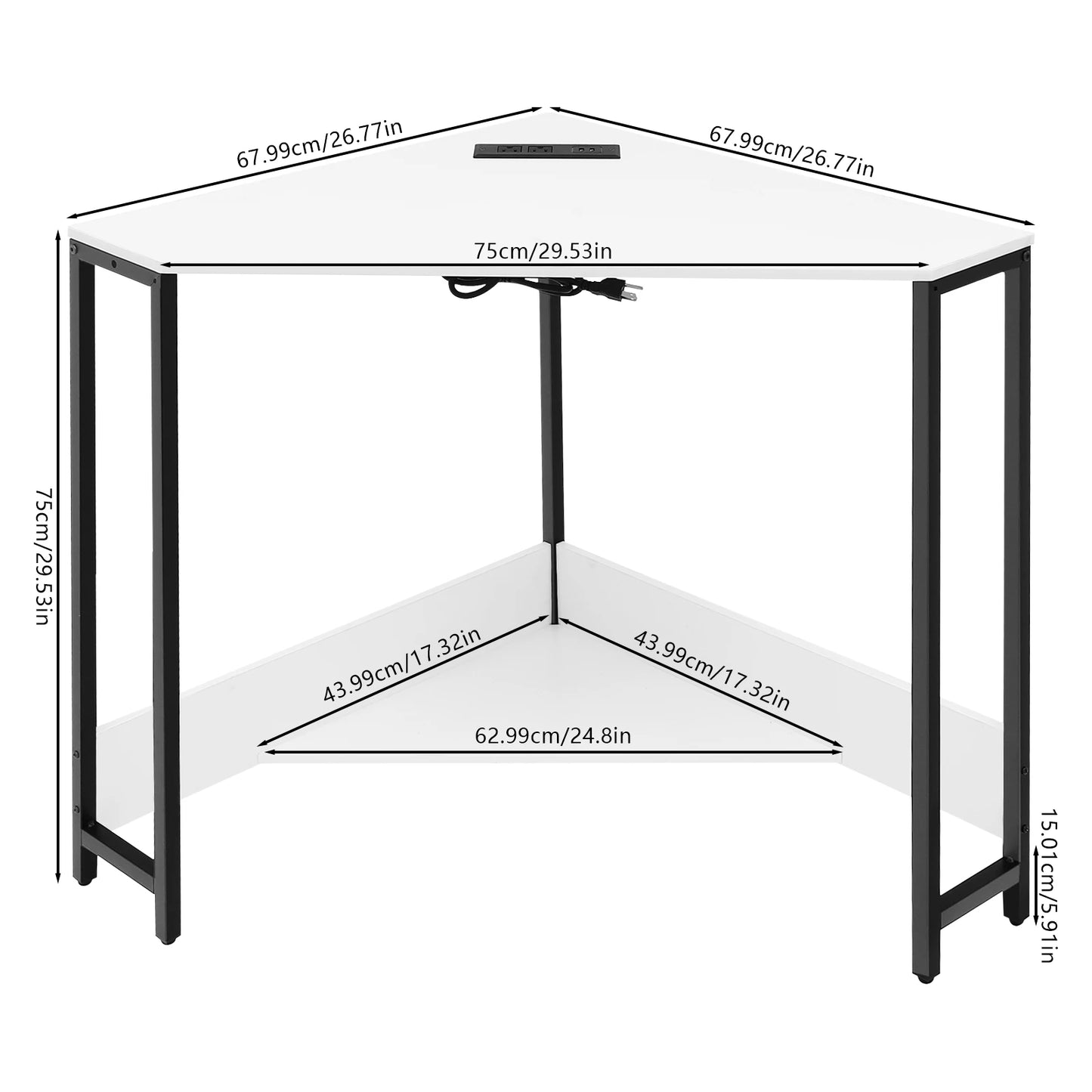 Small Corner Desk with Outlet Corner Table for Small Space Industrial Computer Desk w/USB Ports Triangle Desk for Home Office