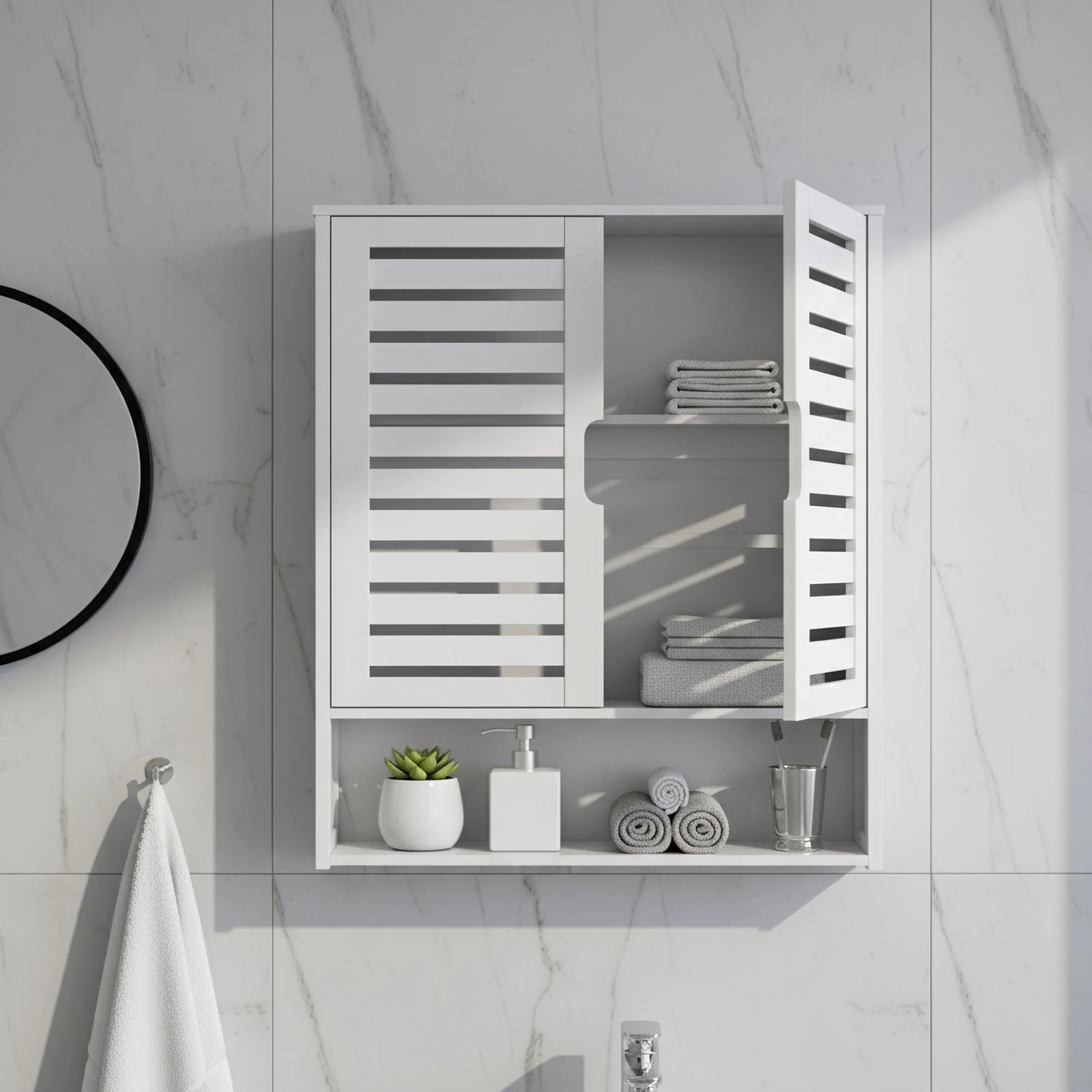 Wisfor Wall Mounted Bamboo Bathroom Cabinet Over Toilet 2 Doors