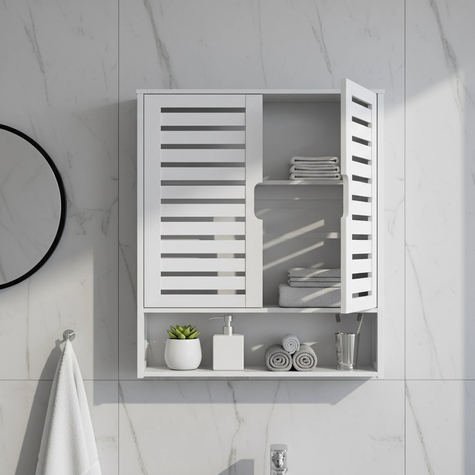 Wisfor Wall Mounted Bamboo Bathroom Cabinet Over Toilet 2 Doors