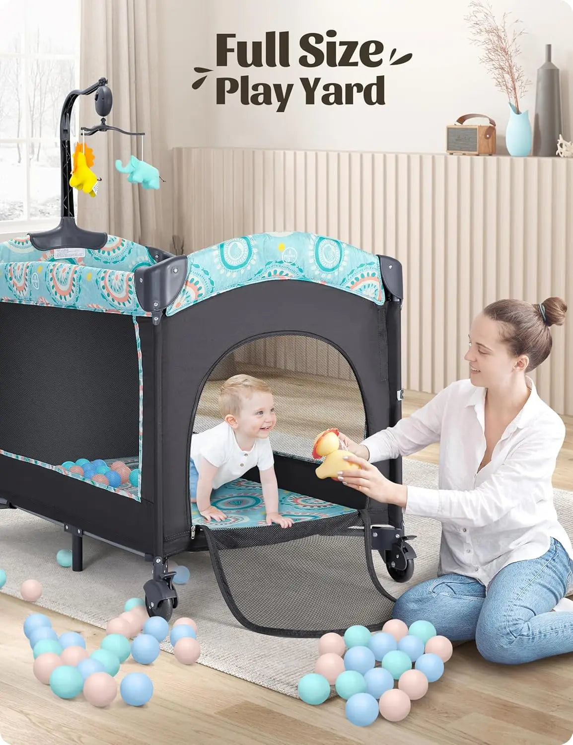 5-in-1 Bedside Baby Bassinet Detachable Changing Table Mattress Storage Music 3 Height Portable Playard Newborn, Customized
