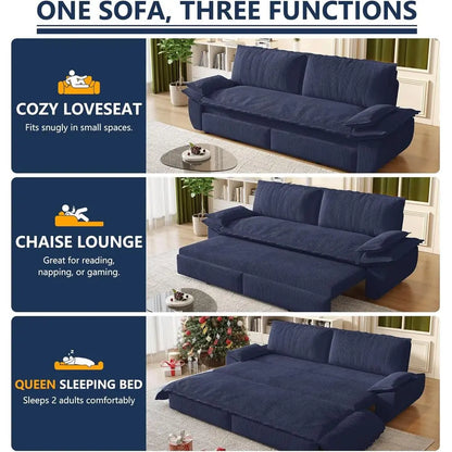 73.2" Soa Bed Queen Size, Pull Out Couch Bed, 3-in-1 Convertible Sleeper Soa with Cushion Armrest, ern Corduroy uton Couch or Li
