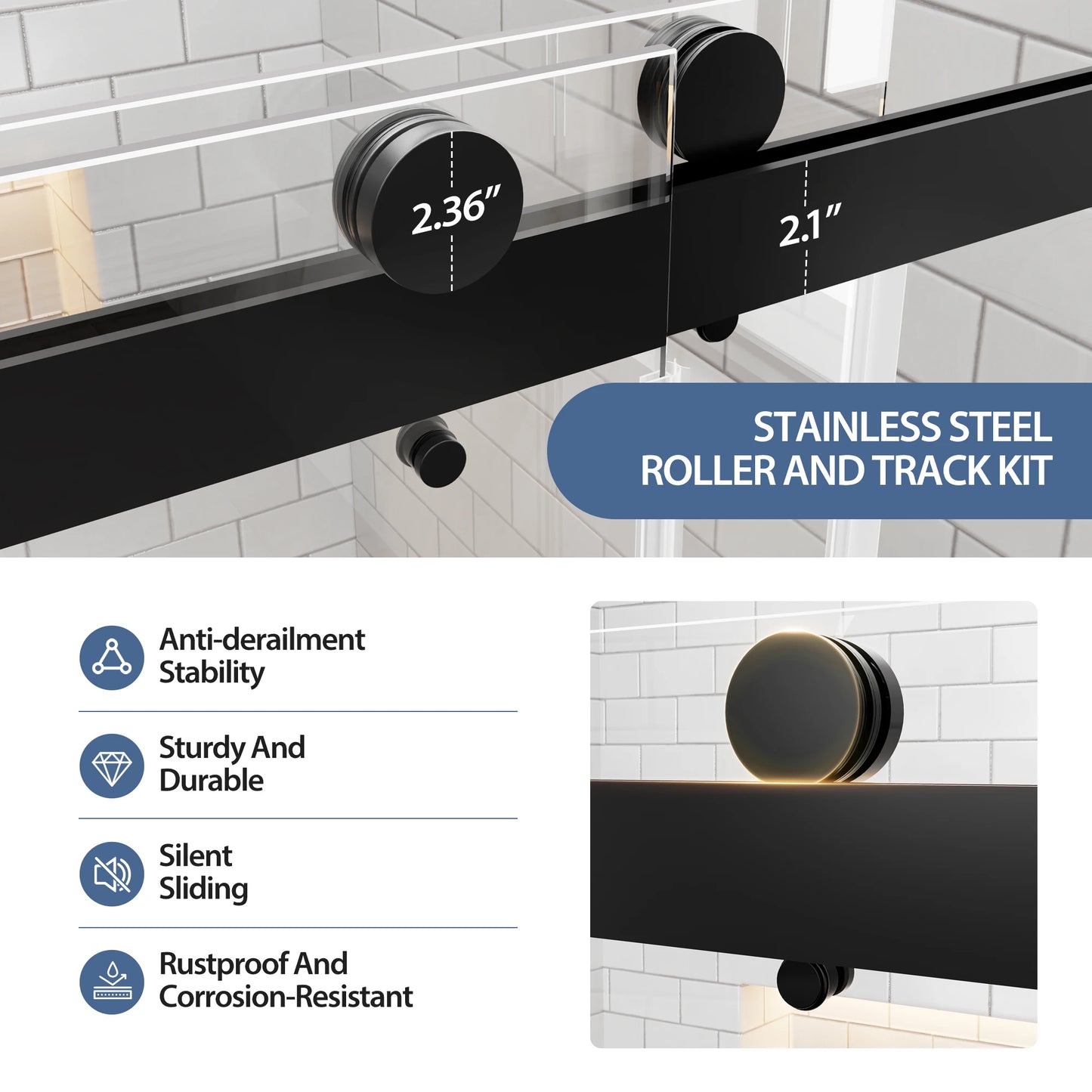 60" x 78"Matte Black Frameless Double Sliding Shower Door, 10mm Clear Tempered Glass with Film, Stainless Steel Handles