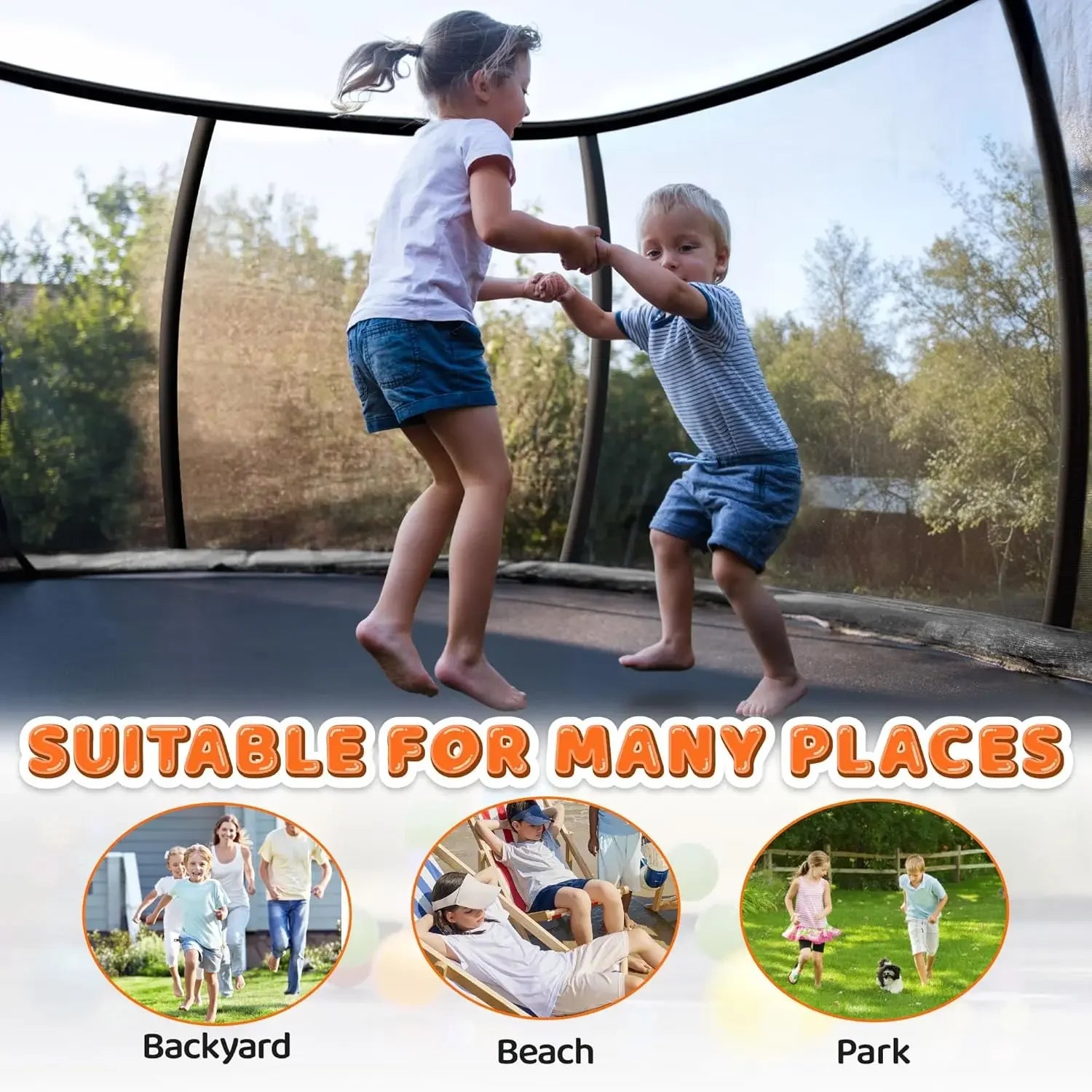 8FT 10FT 12FT 14FT 16FT, Recreational Trampolines with Enclosure Net and Ladder, Outdoor Anti-Rust Trampolines for Kids and
