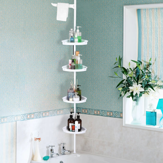 Corner Shower Caddy Tensioner for Home Shower Caddy with 4 Basket Racks with Towel Rods 4-Storey Bathroom Accessories