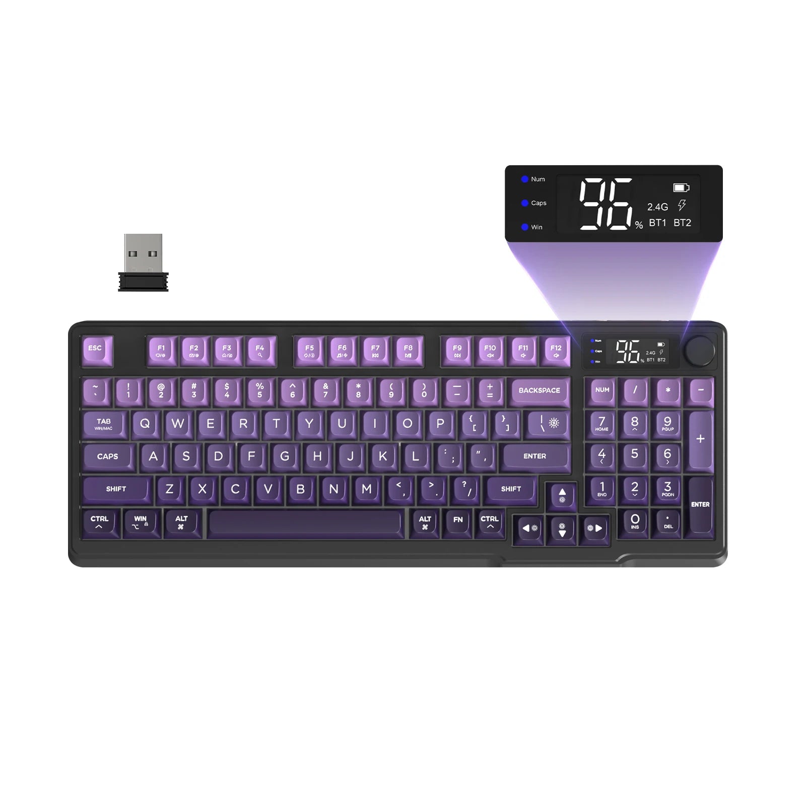 ZIYOU LANG Wireless Gaming Keyboard with Display Screen &amp; Knob, Bluetooth/2.4GHz Quiet Membrane Keyboard, 3000mAh Rechargeable