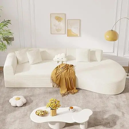126" Oversized Modular Sectional Sofa, Modern Cloud Curved Couch with Deep Seat, Upholstered Corduroy Couches for Living Room, N