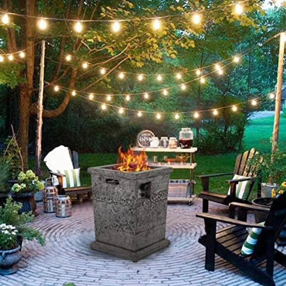 Square Patio Gas Fire Pit Table 30,000 BTU Outdoor Terra Fab Imitation Stone Surface Electronic Ignition Propane Fire Pit Table