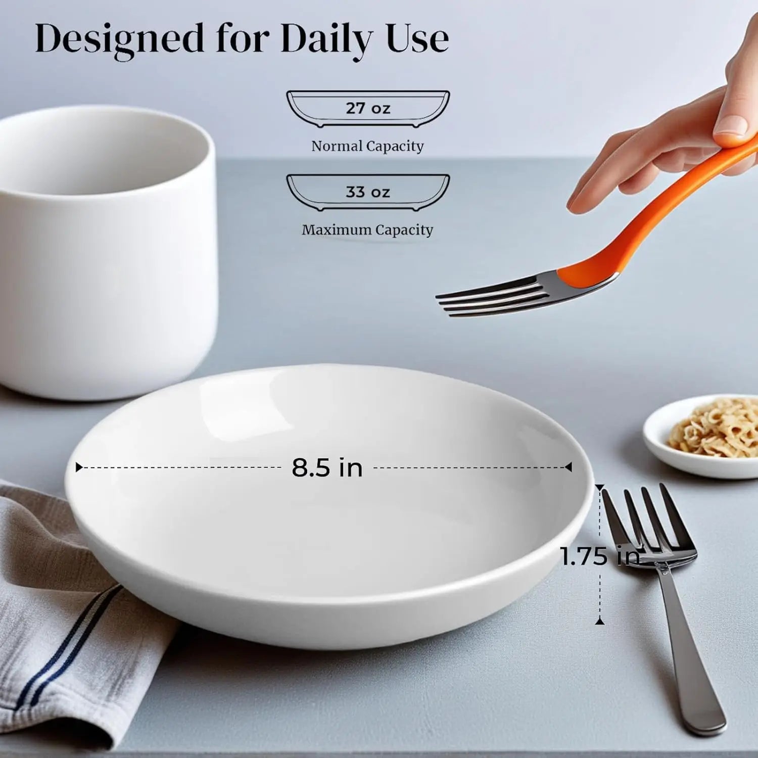7-Pack Porcelain Pasta Bowls, Large 8.3-Inch Serving Set for Salad, Cereal, Soup - Microwave &amp; Dishwasher Safe