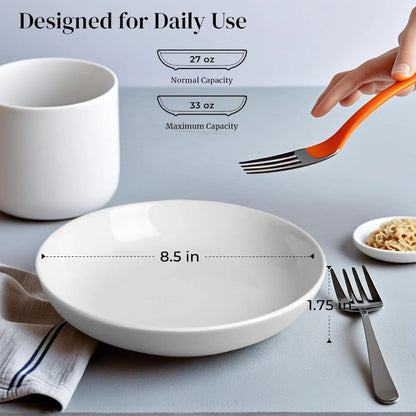 7-Pack Porcelain Pasta Bowls, Large 8.3-Inch Serving Set for Salad, Cereal, Soup - Microwave &amp; Dishwasher Safe