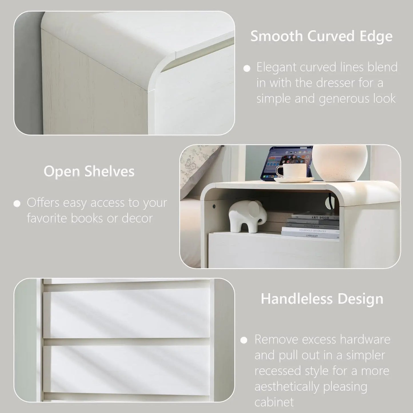 GYROOR Modern Nightstand With Charging Station And Storage Drawers