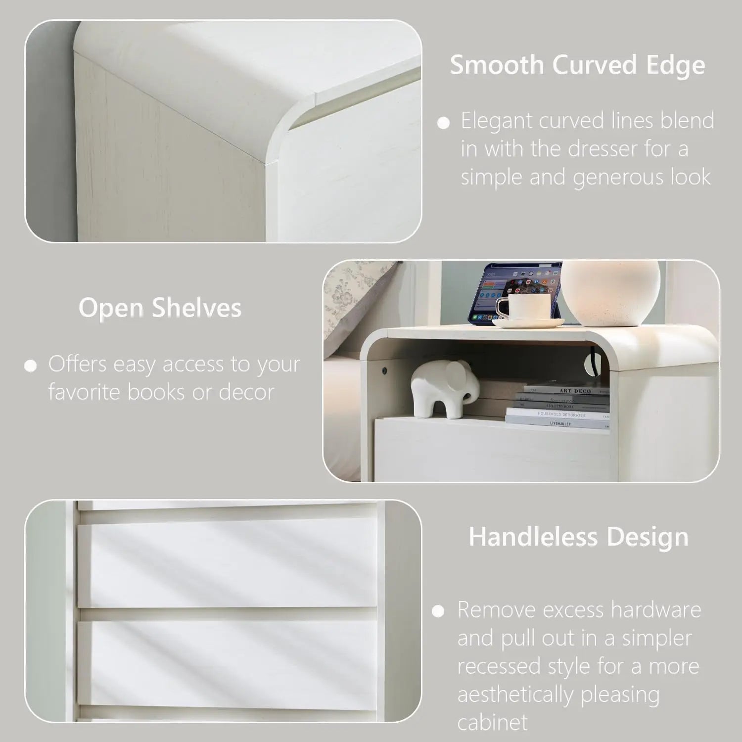 GYROOR Modern Nightstand With Charging Station And Storage Drawers