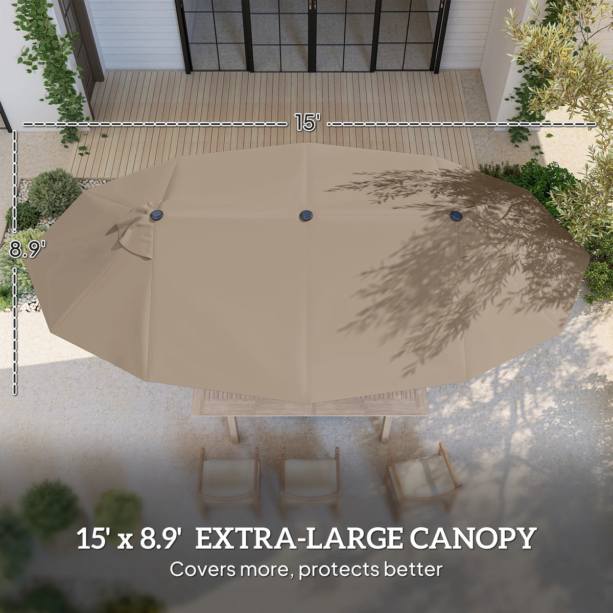 Outsunny Double Sided Rectangular Patio Umbrella with Crank and Base