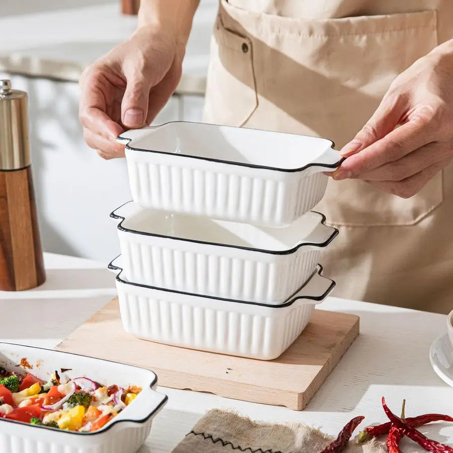 Dishes for Oven, 12Oz Ceramic Baking Dish with Handles, Rectangular Bakeware Set of 4, Deep Baking Dishes for Kitchen Lasagna, C