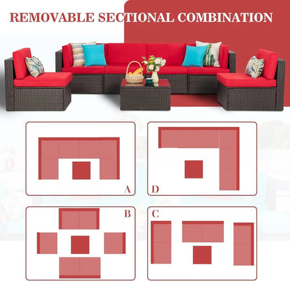 7 Pieces Patio Furniture Sets, Outdoor Modular Sectional Sofa Patio Conversation Set PE Rattan Wicker Sectional Couch