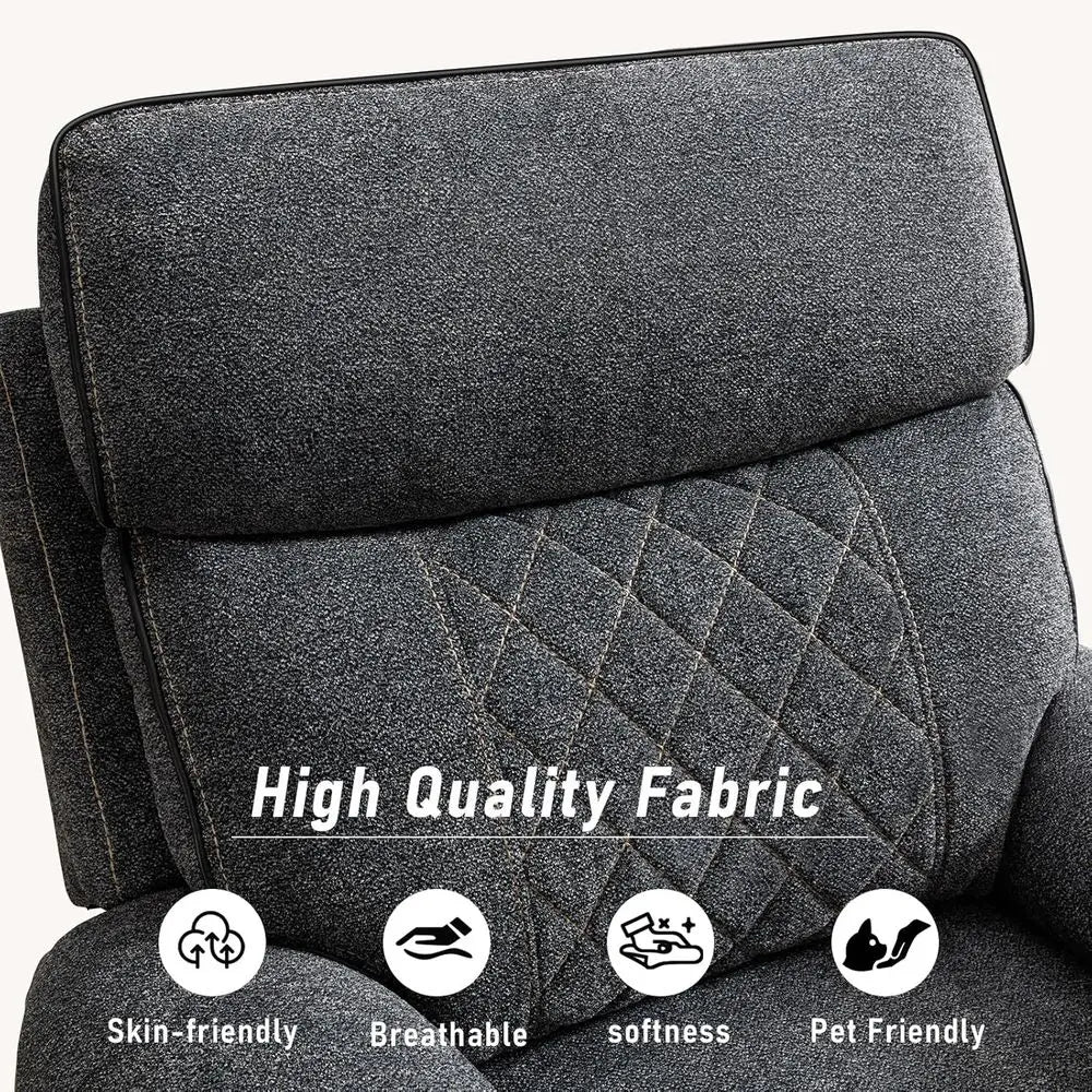 Grey Fabric Power Recliner with Metal Cup Holders, Heavy Duty Sofa Chair for Living Room or Bedroom