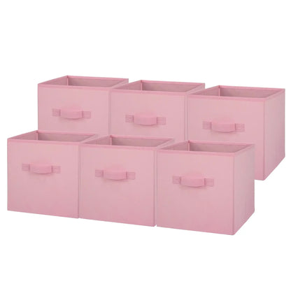 6-Pack Pink Puff Collapsible Fabric Storage Bins, 10.5x10.5 Inch Foldable Cube Organizers for Shelves