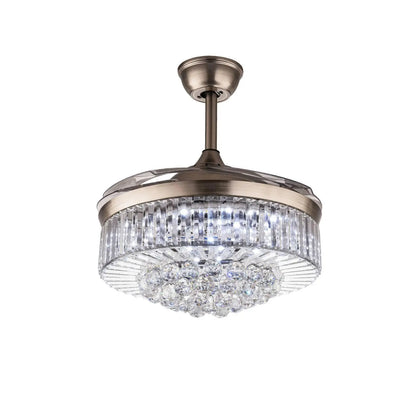 Oukaning Modern Dimmable Crystal Ceiling Fan with Lights Remote Invisible Retractable Chandelier Fandelier Light Led Lighting-Po