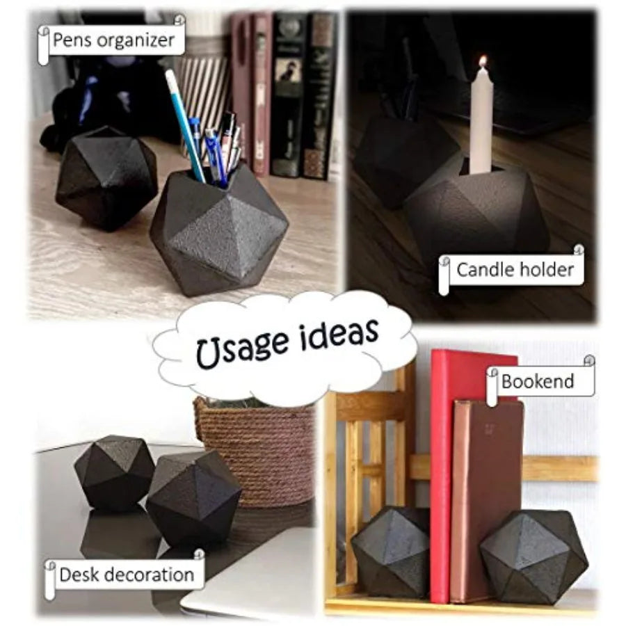Geometric Decorative Ball Shaped Bookends Modern Cast Iron Black Bookends for Office Desk Book Shelf Room Decor Home Office Boo