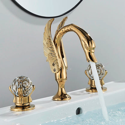 Luxurious Golden Bathroom Basin Faucet Brass Double Handle Hot Cold Sink Mixer Tap Swan Shape Basin Faucet Bathtub Mixers Crane
