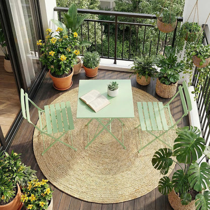 Space-Saving Collapsible Metal Bistro Set, 3-Piece Patio Table and 2 Chairs, Weather-Resistant, No Assembly, Compact for Balcony, Porch, Deck, Garden, Indoor, Outdoor