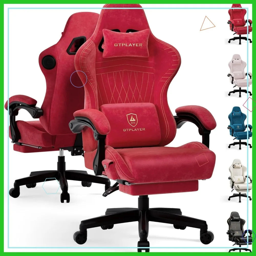 Gaming Chair with Built-in Speakers &amp; Bluetooth, Ergonomic Reclining Design with Footrest for Adults - Red Velvet