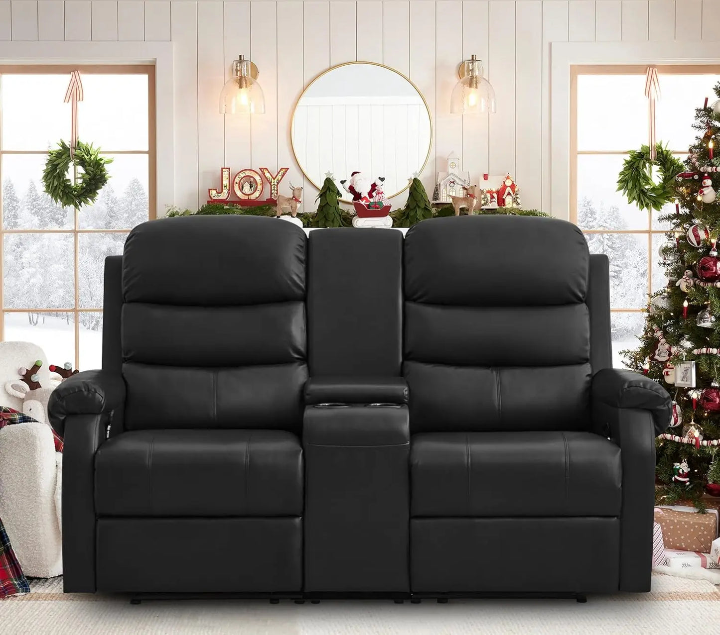 65.7-inch Manual Reclining Loveseat Sofa with Storage Console Cup Holders And Side Pockets Dual Recliner for Living Room