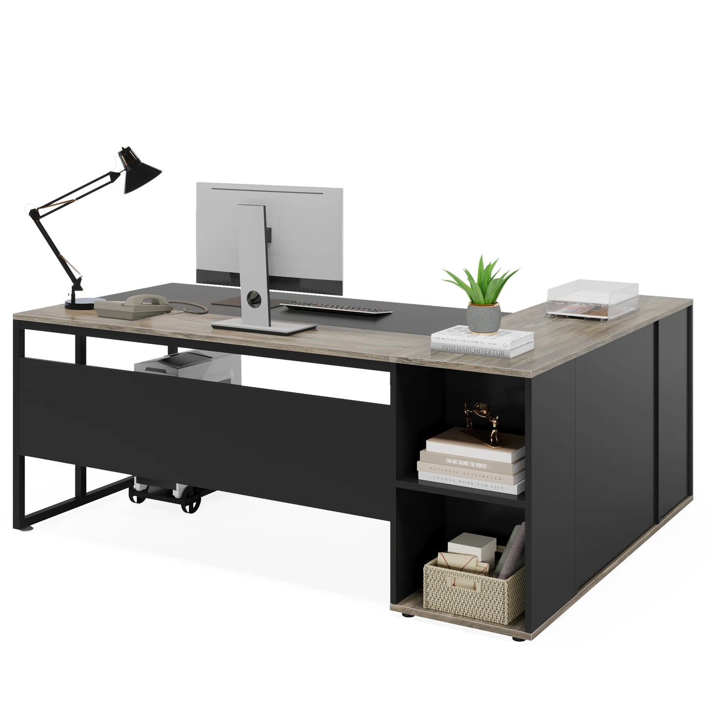 Tribesigns Executive L Shaped Desk With Cabinet Storage And Shelves