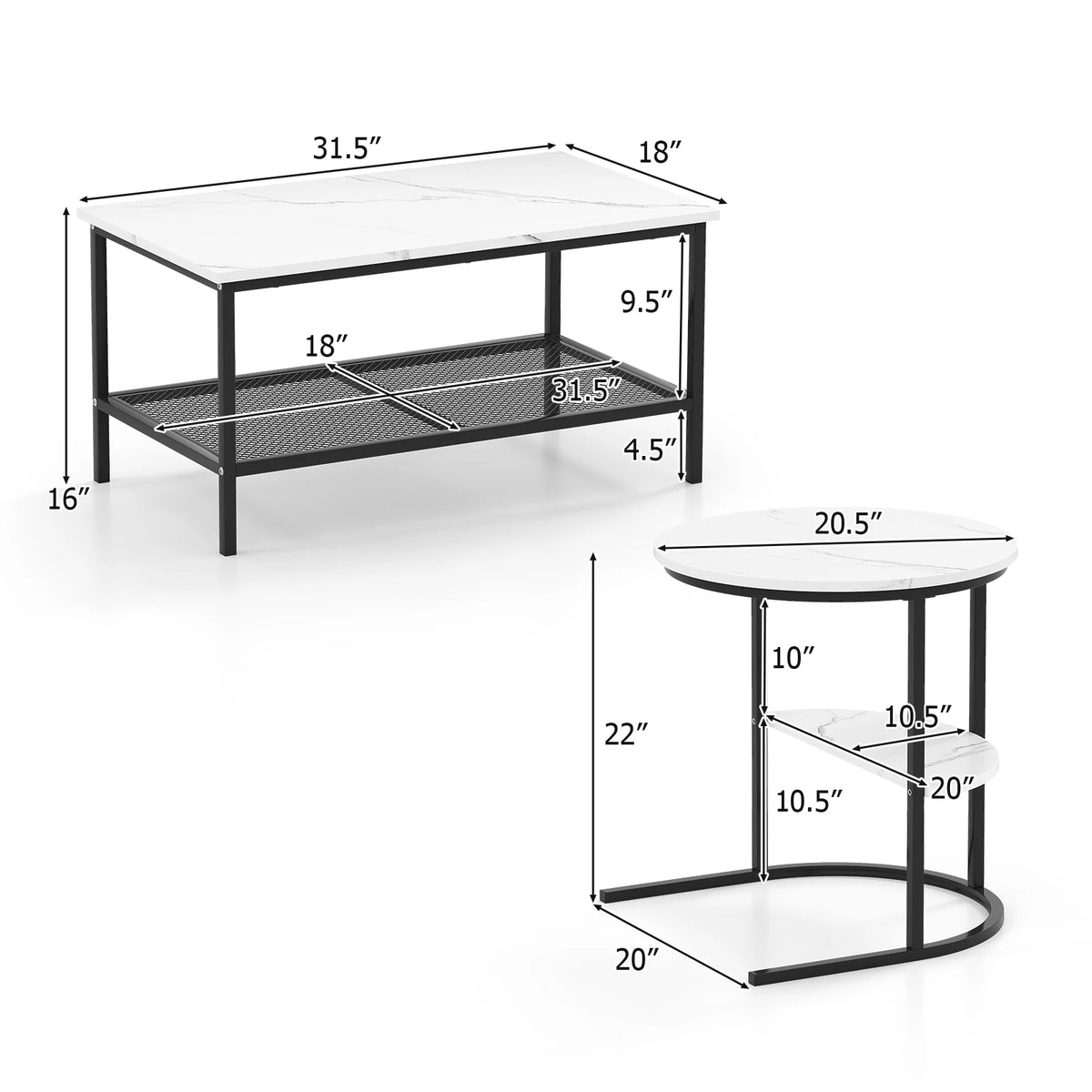 HOMASIS Two Tier Coffee Table Set With Storage Shelves