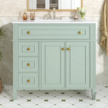 36" Free Standing Bathroom Vanity with Sink, Tip-Out Drawer &amp; 3 Drawers &amp; 2 Doors, Wood Cabinet with Ceramic Basin, Customized