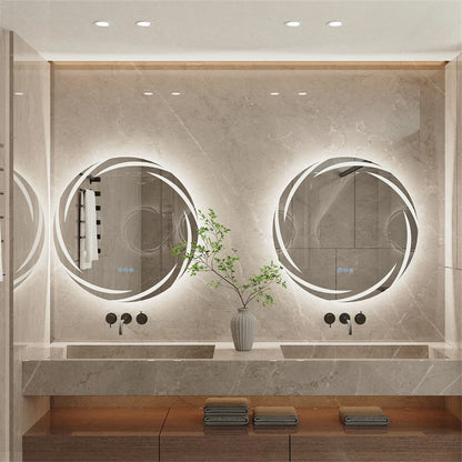 Anti-fog LED Bathroom Mirror Circle Backlit HD Wall Mounted Vanity Mirror Shatterproof 3 Colors Lights Adjust