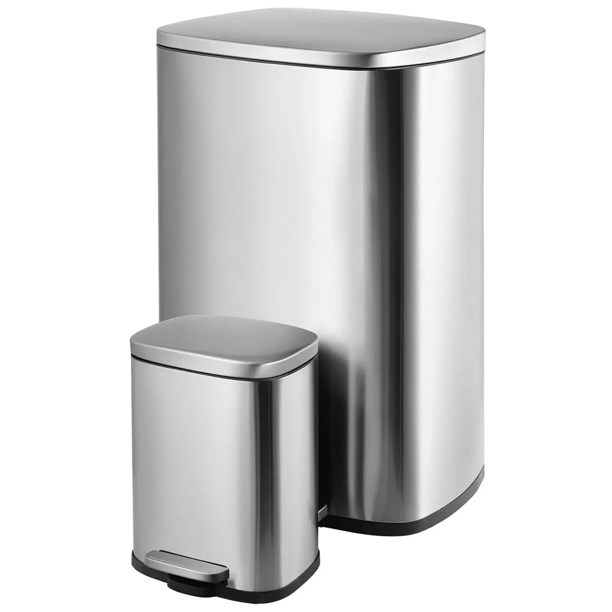 Kitchen Trash Garbage Can 50L+5L Soft-Close, Smudge Resistant Trash Can with Foot Pedal-Brushed Stainless Steel, Satin Nickel