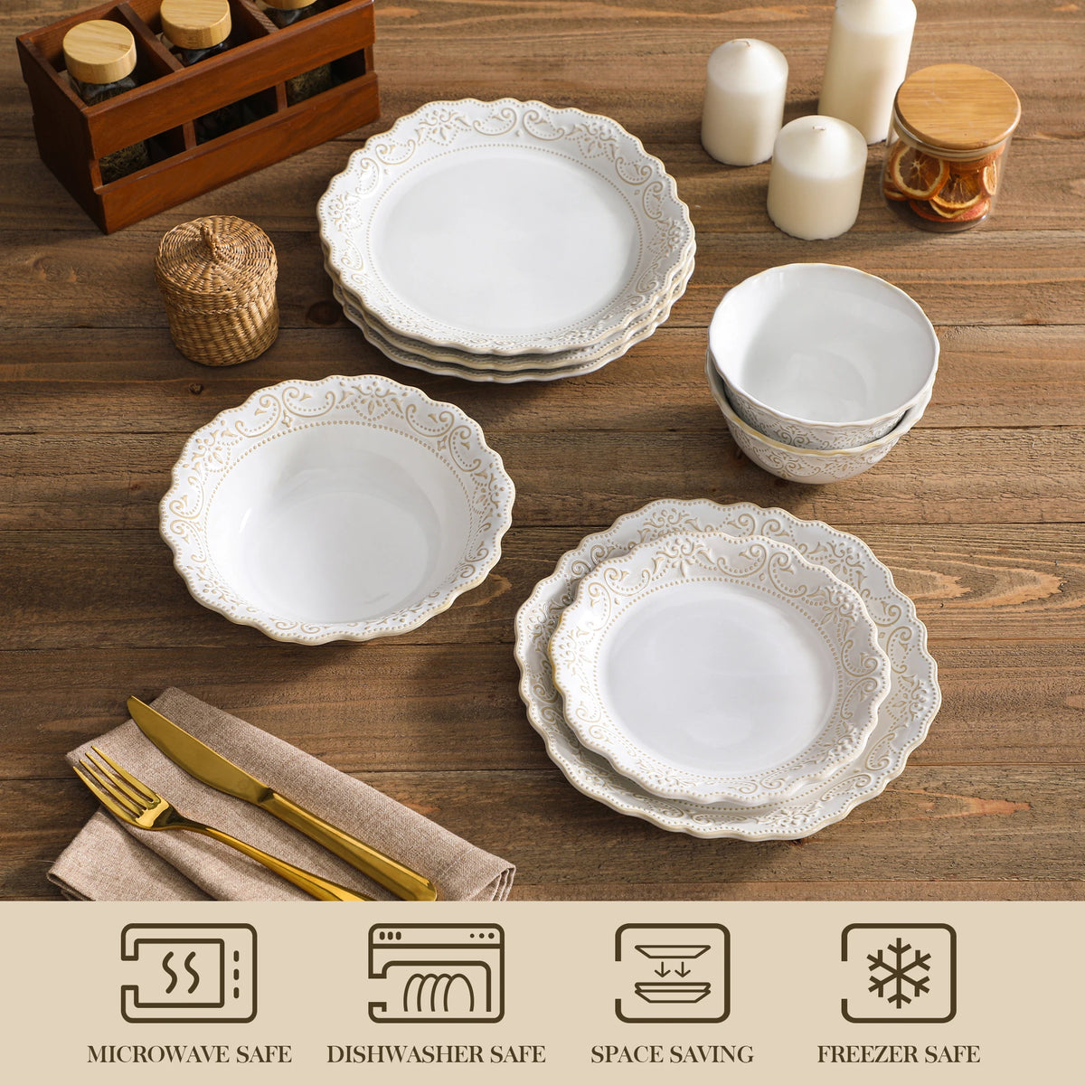 MALACASA Stoneware Dinnerware Set With Plates And Bowls